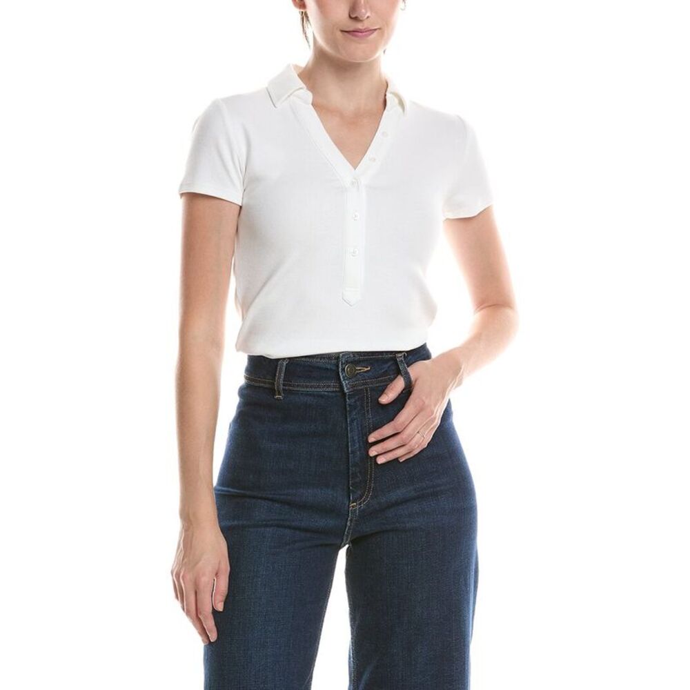 Nic+Zoe Womens  Perfect Knit Rib Short Sleeve Polo, White